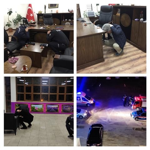 Kaymakamımız Sn. Tahsin AKSU, Tüm Kamu Kurumlarımız ve Vatandaşlarımızın Katılımlarıyla icra edilen ÇÖK-KAPAN-TUTUN tatbikatına katıldı.